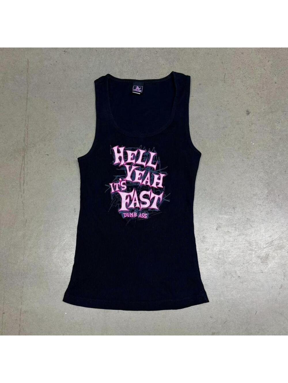 Vintage PiranaZ Womens Hell Yeah It’s Fast Dumbass Black Tank Top Womens M Y2K
